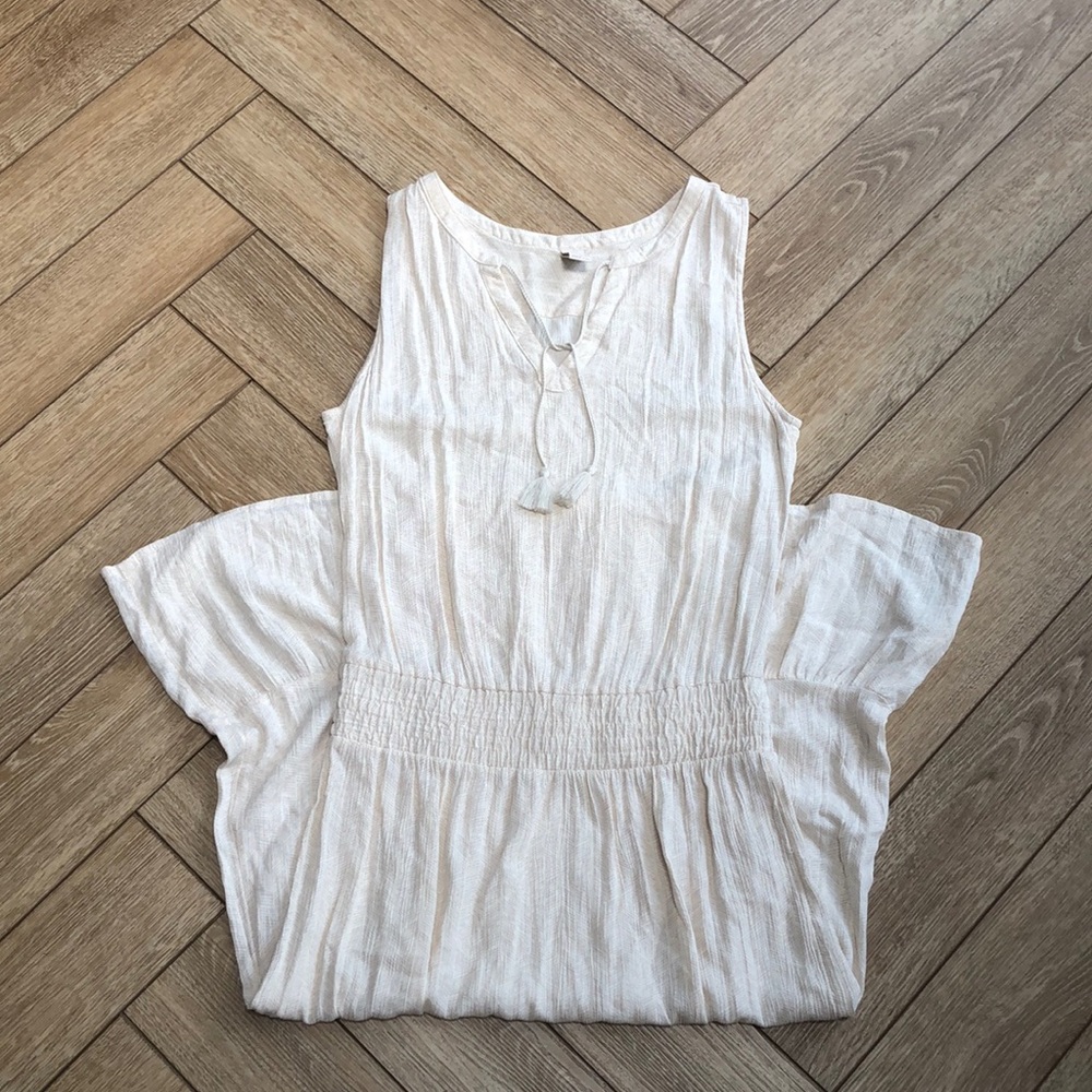 Prana Breath Cream and Tan Sleeveless Midi Dress